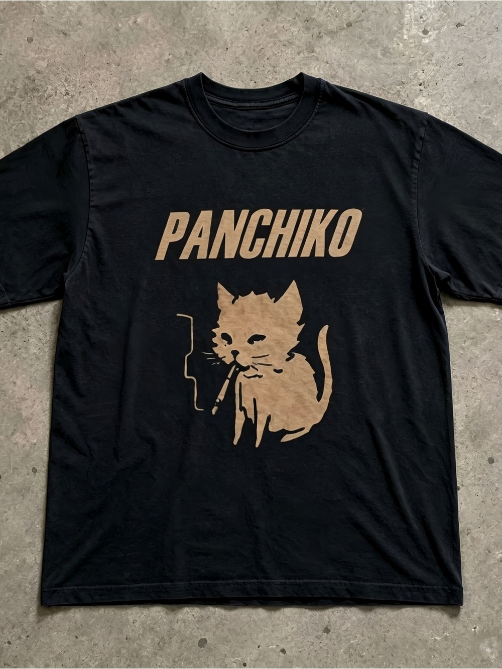 Vintage Panchiko Smoking Cat Distressed Print Womens Mens T-shirt Unisex